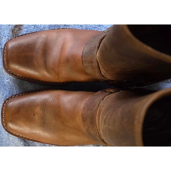 EUC Frye Tan Leather Harness 12R Mid Calf Square Toe Boots Engineer Biker 6M - Picture 7 of 16
